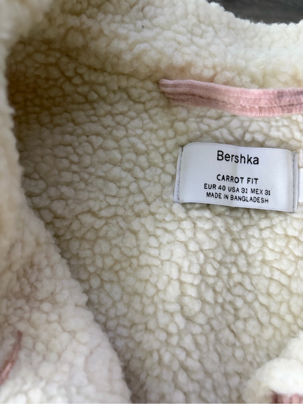 Bershka Sherpa Jacket with Pink Trim